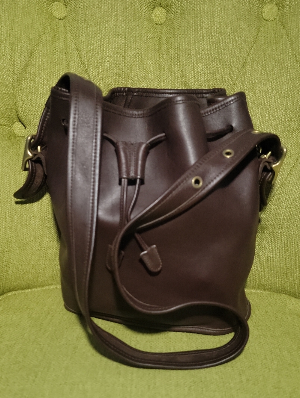 Vintage Coach Brown Leather Drawstring Bucket Bag - Picture 1 of 16